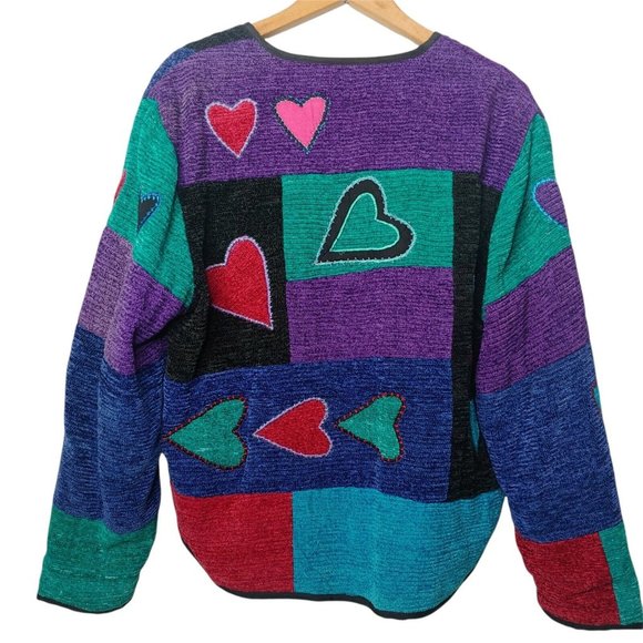 Alex Kim Wearable Art Women's Small Woven Patchwork Jacket Hearts Colorful Lined - Picture 3 of 12